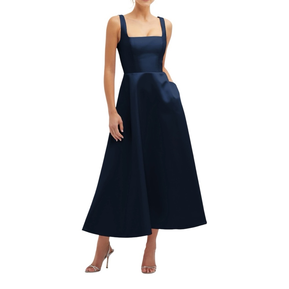 DESSY COLLECTION Square Neck Sateen Midi Gown in Midnight Size 16 NEW